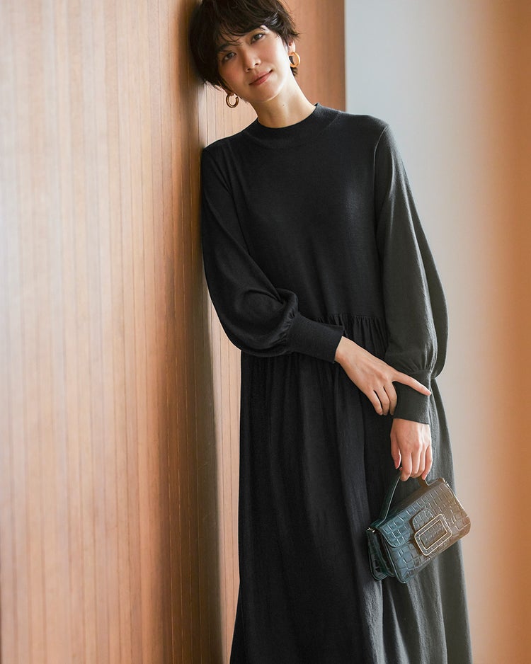 ソフトウール・ウエストギャザーワンピース 詳細画像 ブラック 3