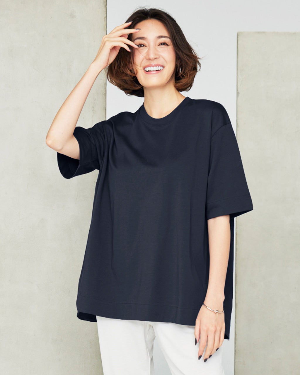 高密度シルコットン・5分袖ロングT/64㎝/40代50代からの 高密度シルコットン・5分袖ロングT/64㎝/40代50代からの