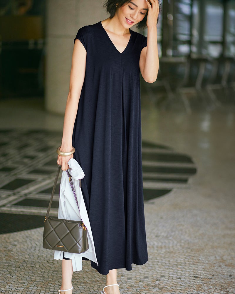 UVスラブ・フレアワンピース／無地普通丈/40代50代からのレディース  