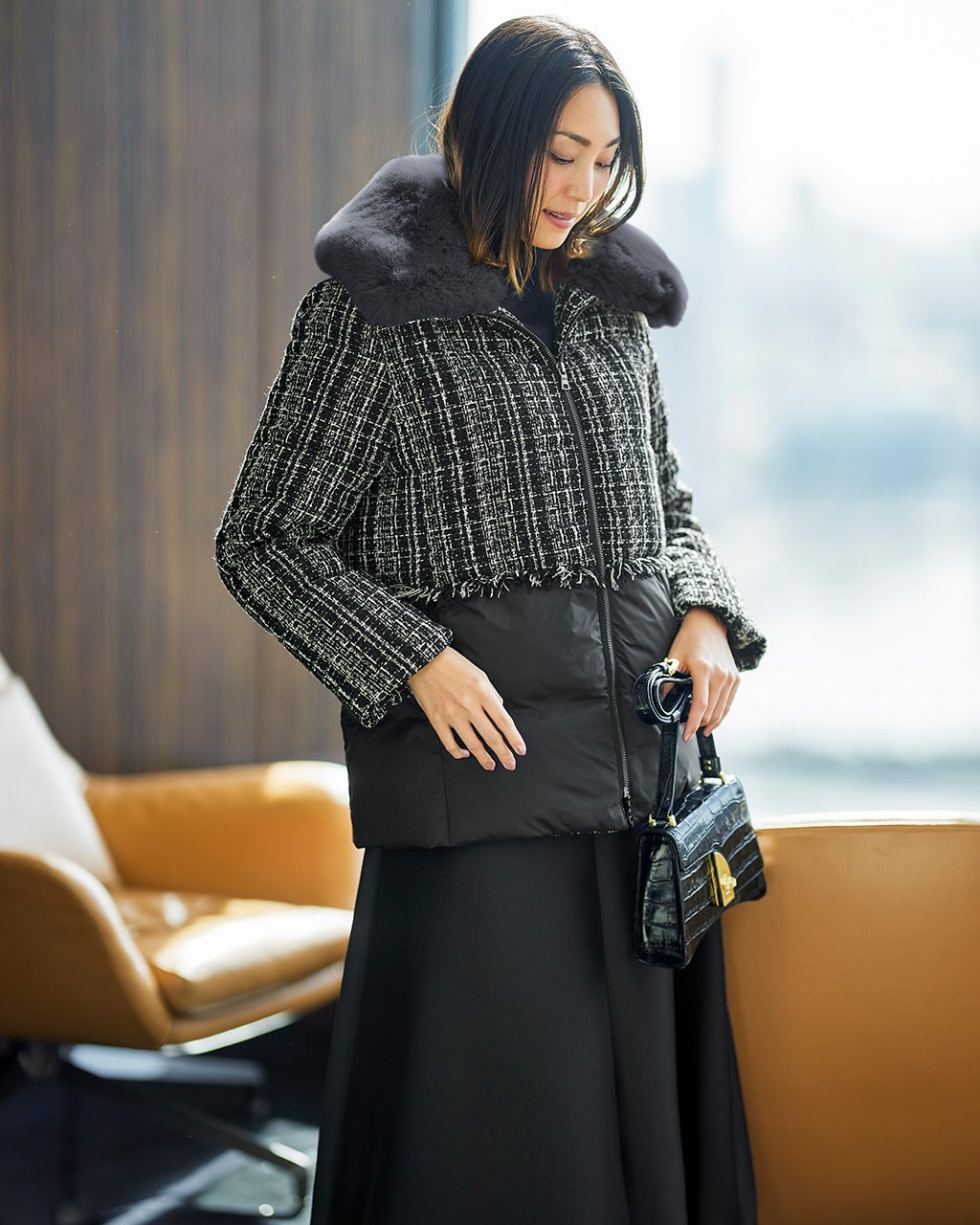 ツイードコンビ・エコファーダウンジャケット/40代50代からの