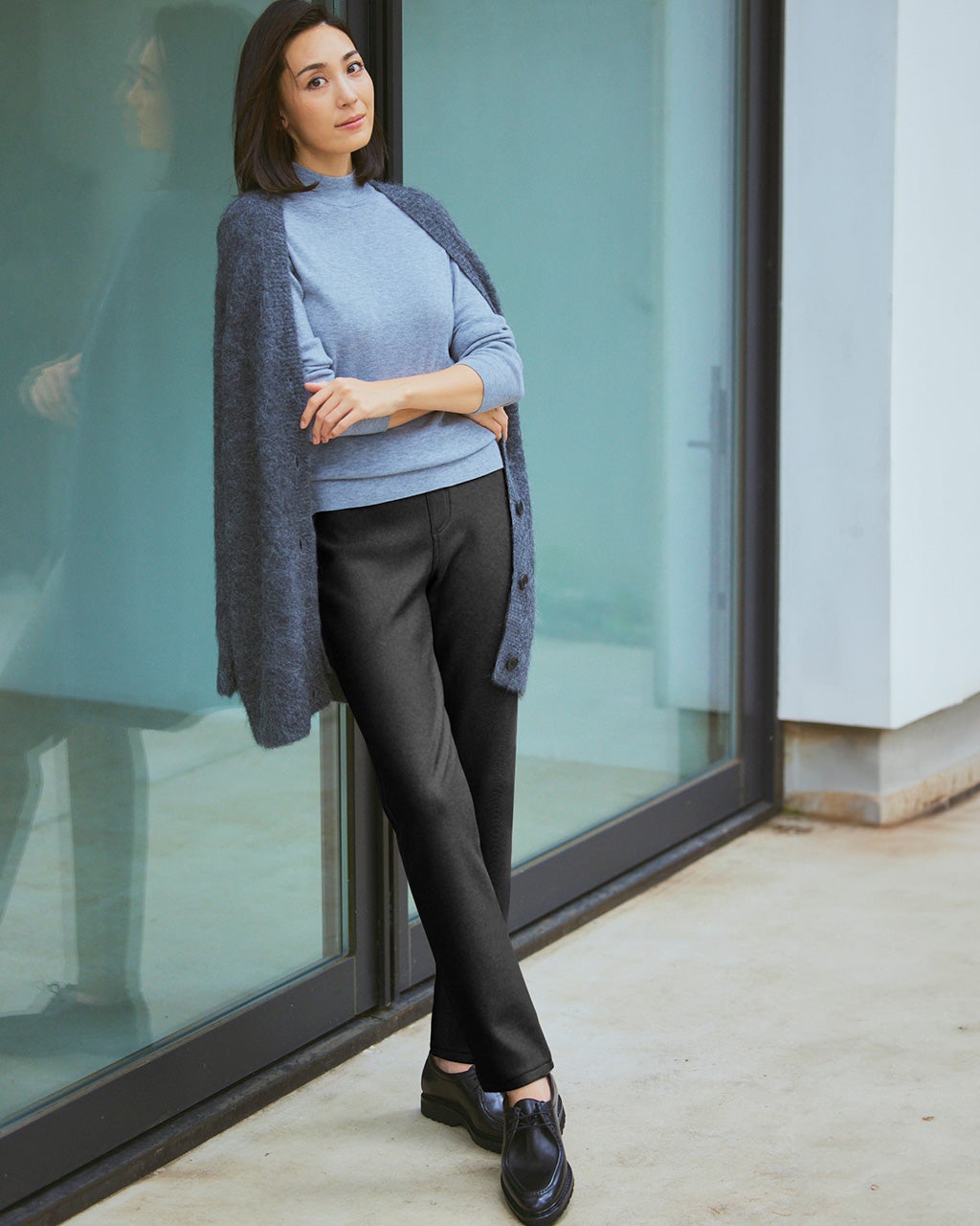 楽暖ベロアストレッチ・スリムテーパード72cm/40代50代からの