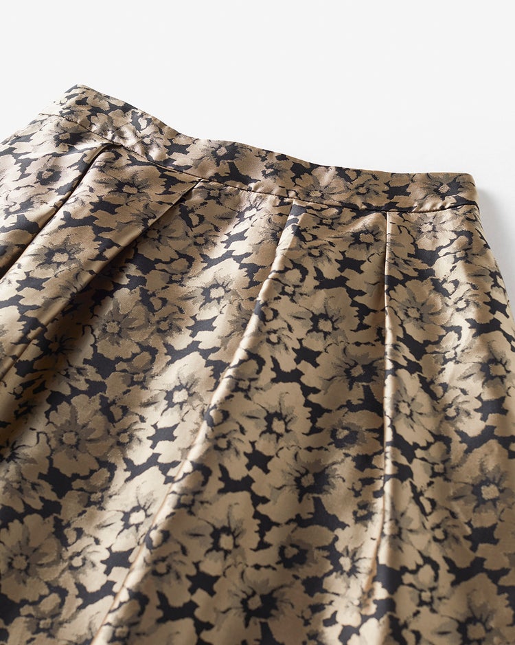 ジャカード織・花柄フレアスカート 詳細画像 ベージュ&times;ブラック 4