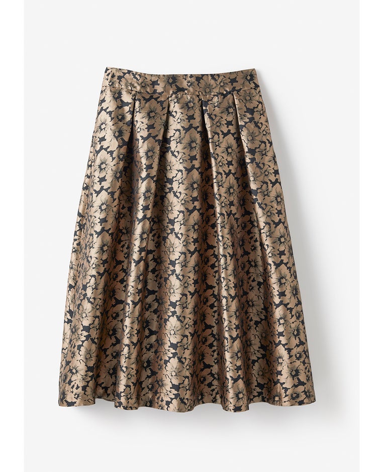 ジャカード織・花柄フレアスカート 詳細画像 ベージュ&times;ブラック 7