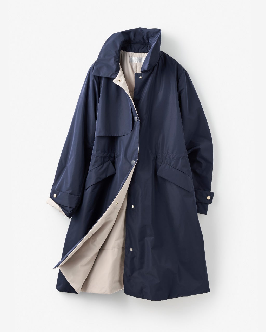 【DOCLASSE】コート アウター レディース XL 防寒 ネイビー マジカルサーモ・ステンカラーコート／ロング/40代50代からの