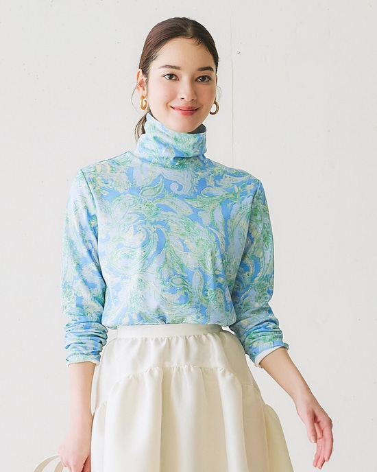 超長綿タートルネック/モダン柄