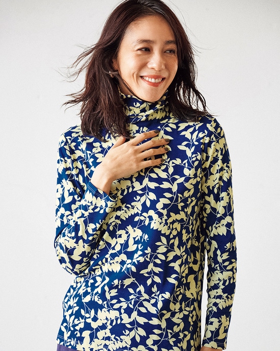 超長綿タートルネック/モダン柄