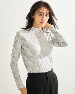 超長綿ハイネック/モダン柄