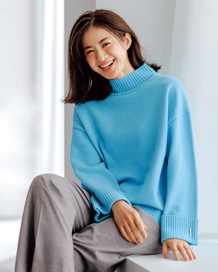 ウール混・パーツ使いハイネックセーター 詳細画像 ライトブルー 1