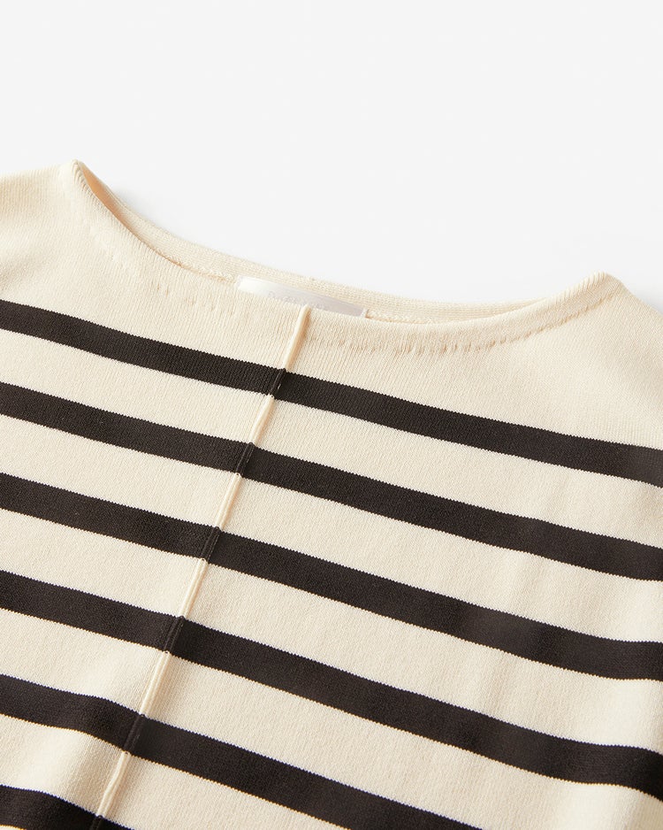 総針ニット・ボートネックロングトップス 詳細画像 ブラック&times;ホワイト 3