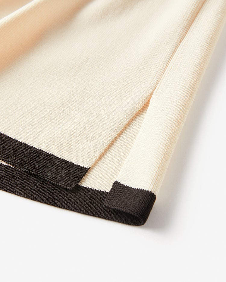 総針ニット・ボートネックロングトップス 詳細画像 ブラック&times;ホワイト 5