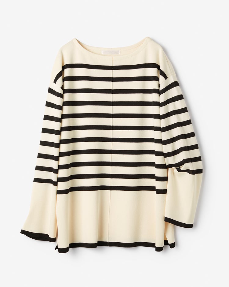 総針ニット・ボートネックロングトップス 詳細画像 ブラック&times;ホワイト 7