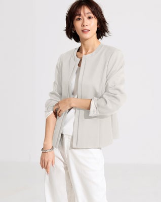 スマートツイル・ノーカラーペプラムジャケット