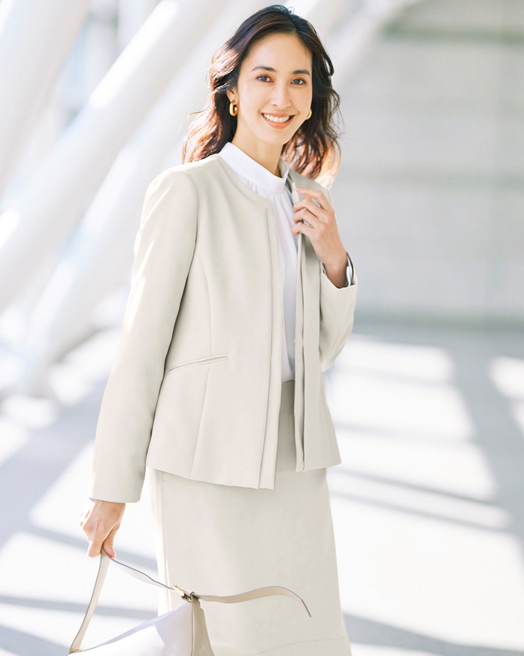 すずノーカラーペプラムジャケット　44 ピンク スマートツイル・ノーカラーペプラムジャケット/DoCLASSE