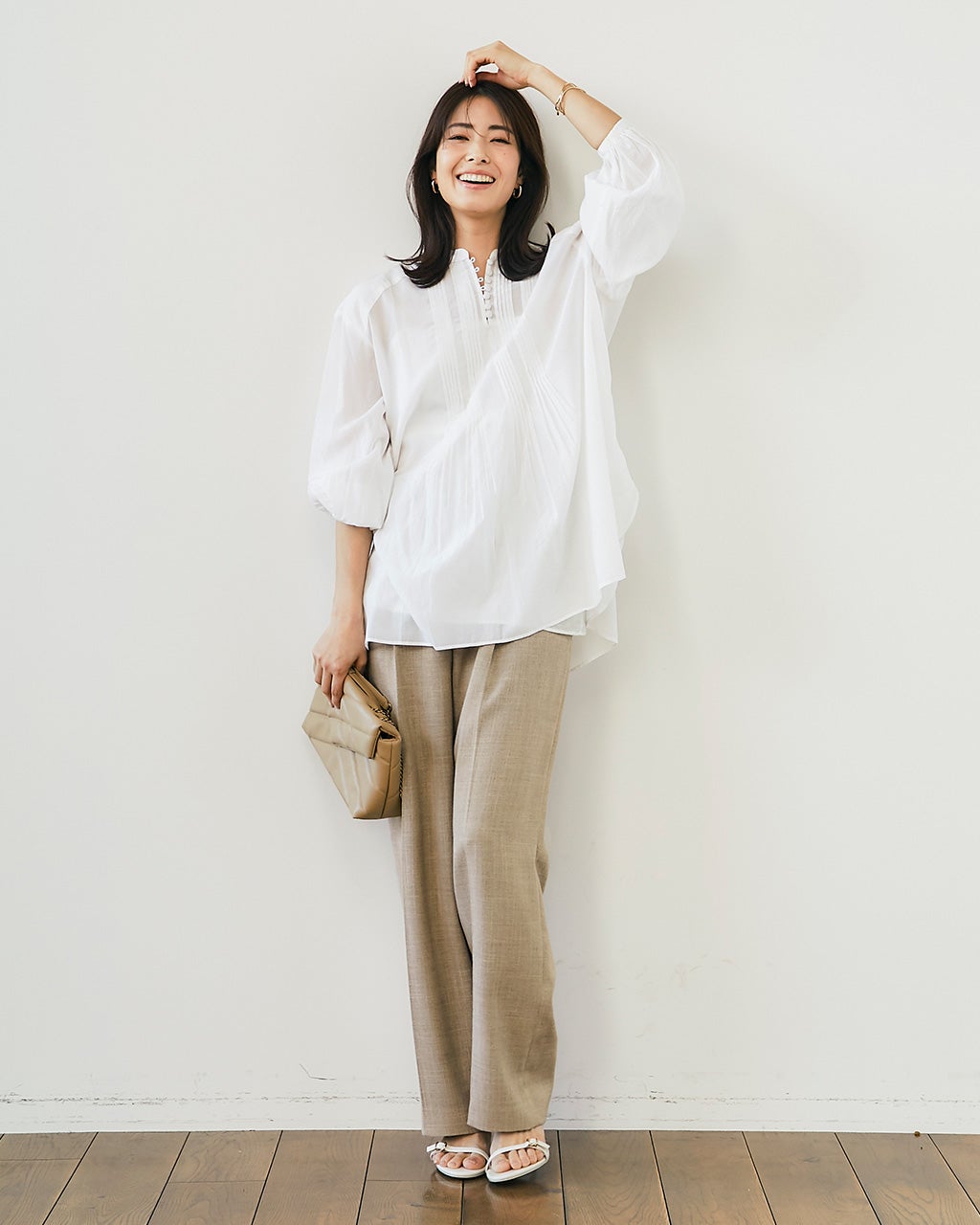 バルキーリネンタッチ・タックパンツ/40代50代からのレディース