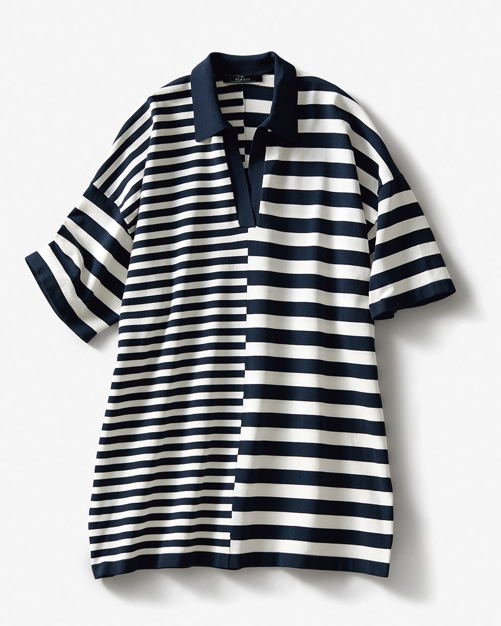 総針ドライニット・ボーダーポロトップス/40代50代からのレディース