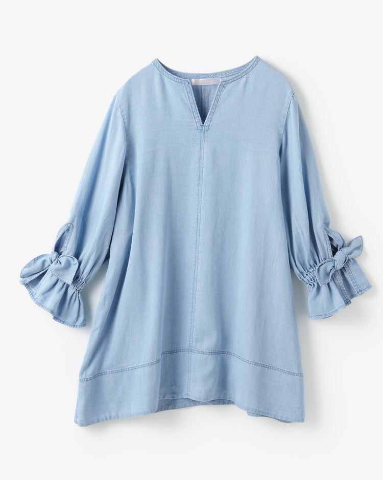 メルティーデニム・リボンスリーブチュニック 詳細画像 ライトインディゴ 5