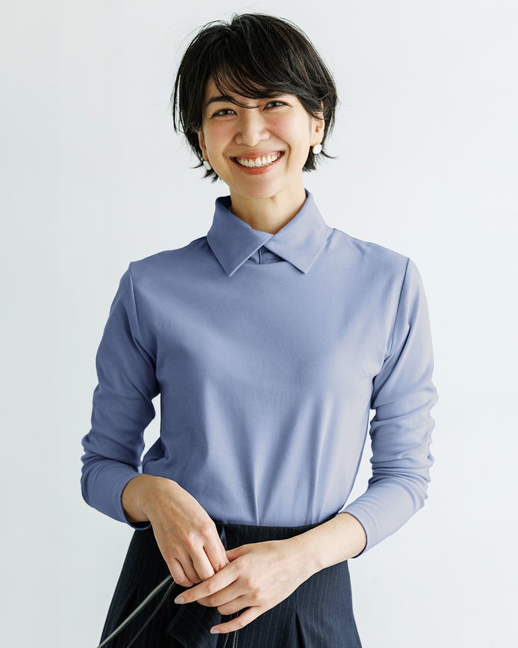 超長綿・衿付きハイネックカットソー 詳細画像 ダークブルーグレー 1