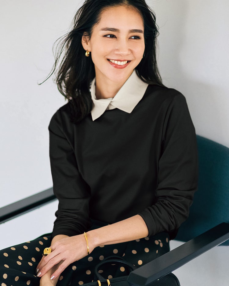 超長綿・衿付きハイネックカットソー 詳細画像 ブラックパターン 1