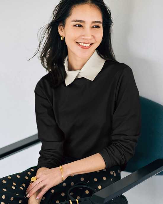 超長綿・衿付きハイネックカットソー