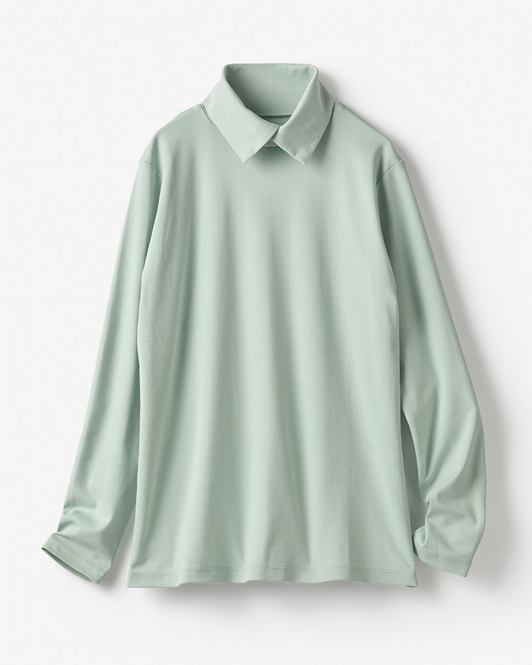 超長綿・衿付きハイネックカットソー 詳細画像 グリーングレー 4
