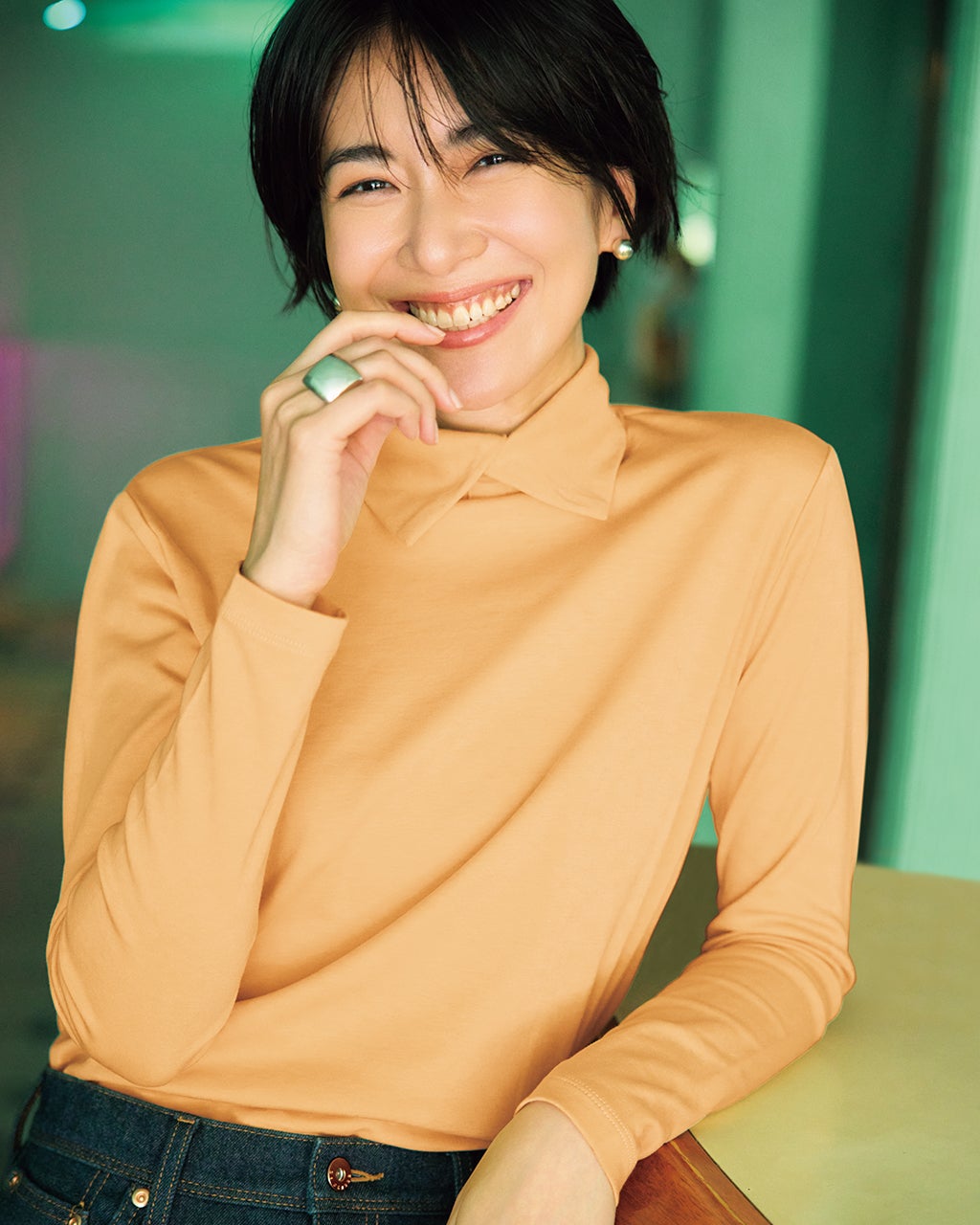 超長綿・衿付きハイネックカットソー/DoCLASSE