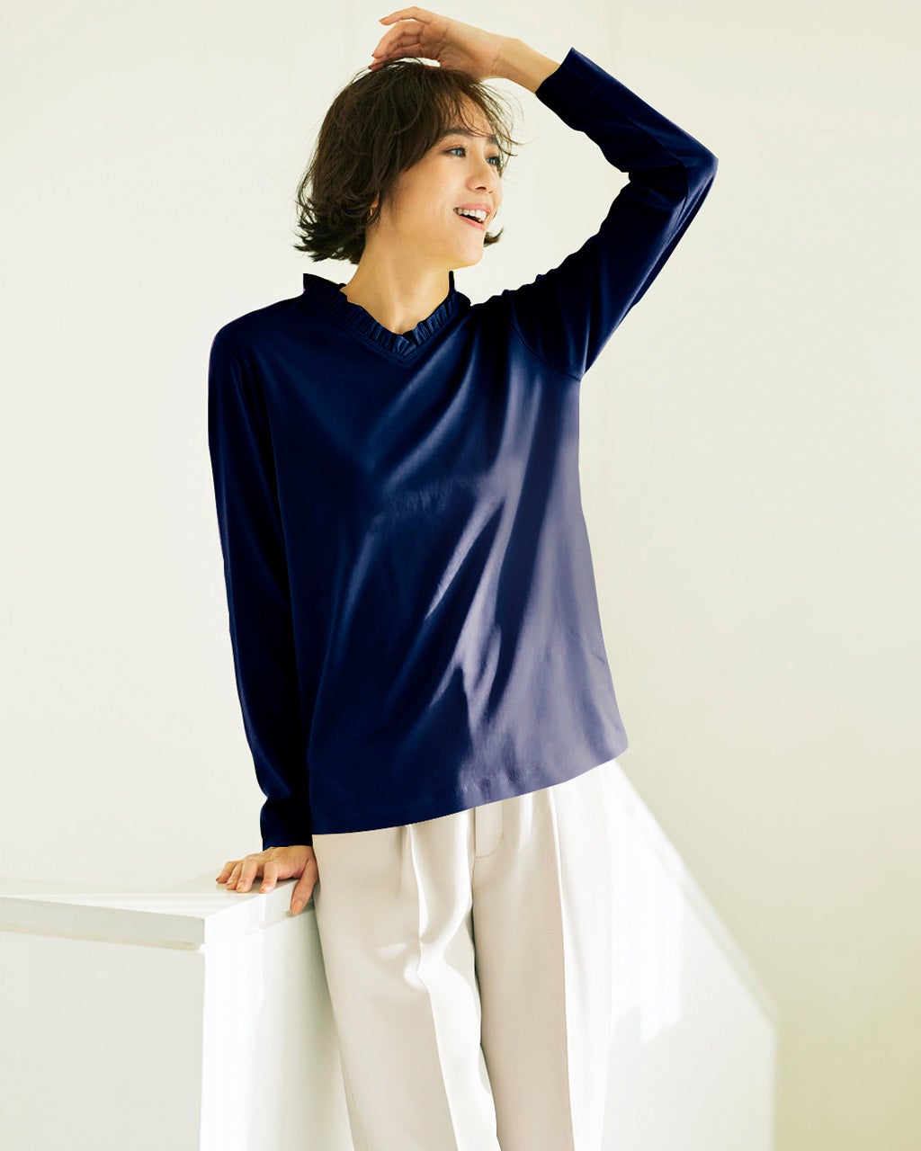 新品未使用　タグ付　PINORE シフォン フリルネック カットソー40サイズ 接触冷感】フリルデザインパフ袖カットソー - ベルーナ【公式】