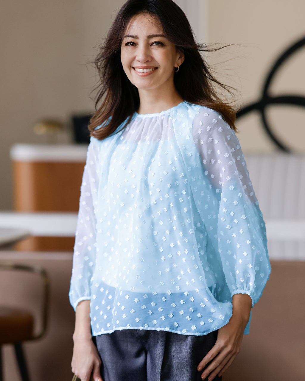NY CARE FREE・SUPIMA COTTON ドビー無地 長袖ワイドスプレッド