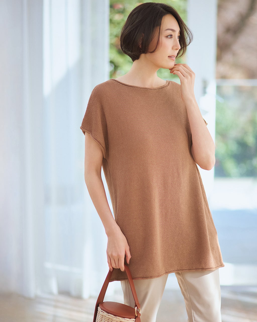 和紙ブレンド・フレンチ袖ロングニット/40代50代からの