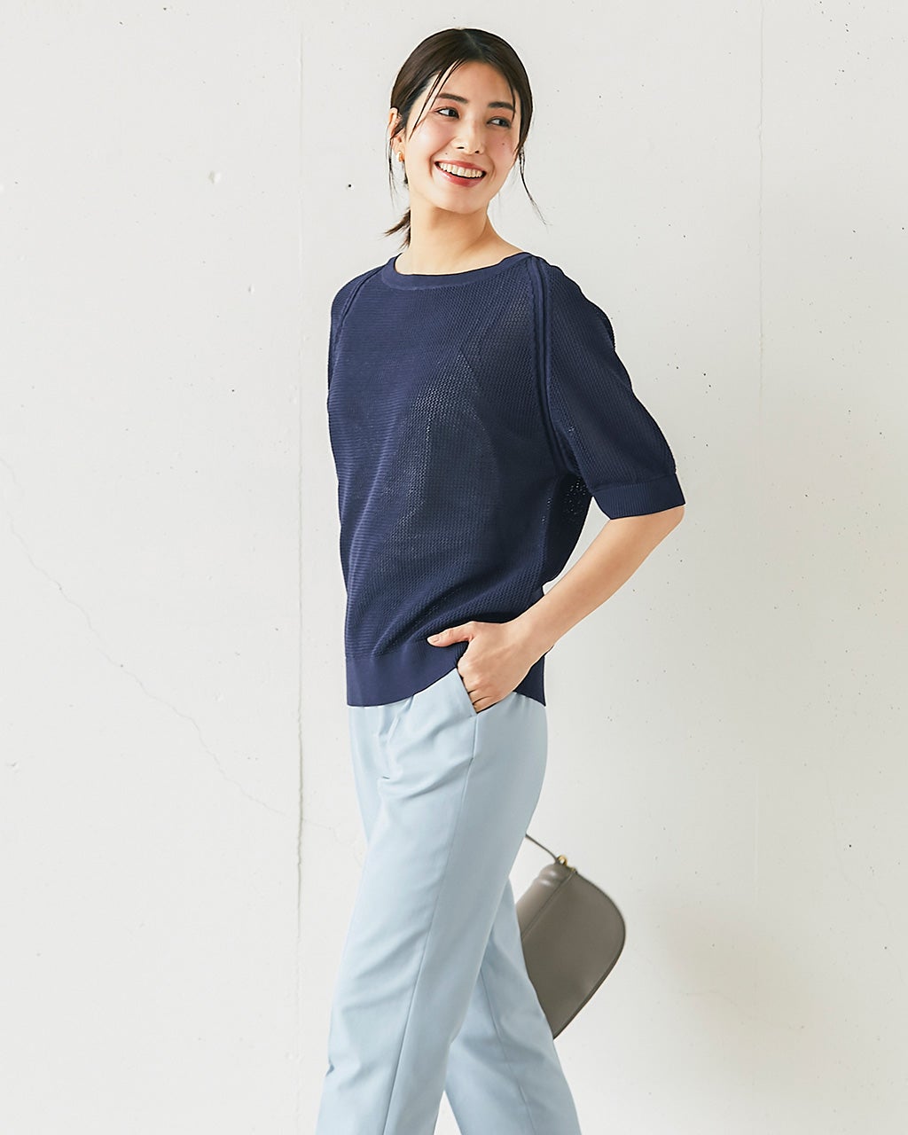 ハイゲージメッシュニット・半袖プルオーバー/40代50代からの