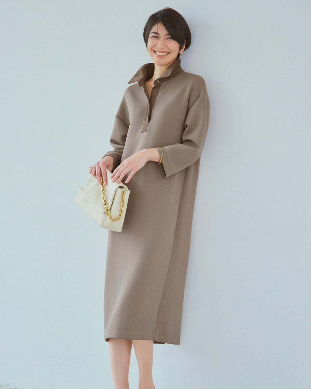 綾目ダンボールニット・衿付きワンピース/DoCLASSE