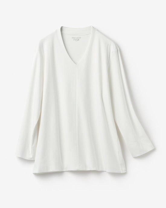 立体Vネック／８分袖・ドゥクラッセTシャツ