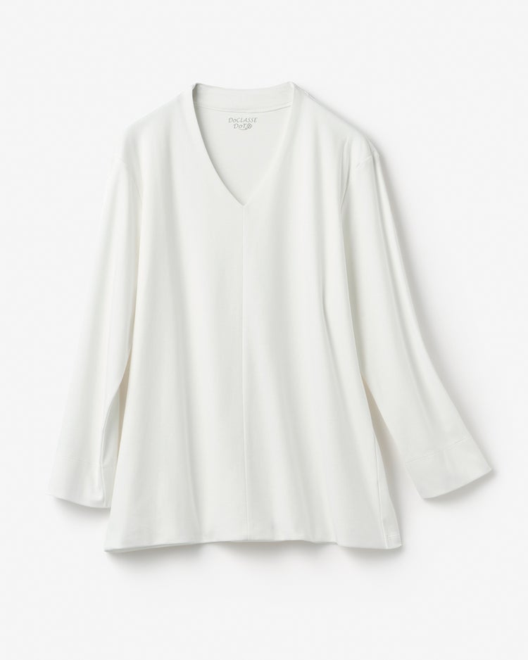 立体Vネック／８分袖・ドゥクラッセTシャツ 詳細画像 オフホワイト 3