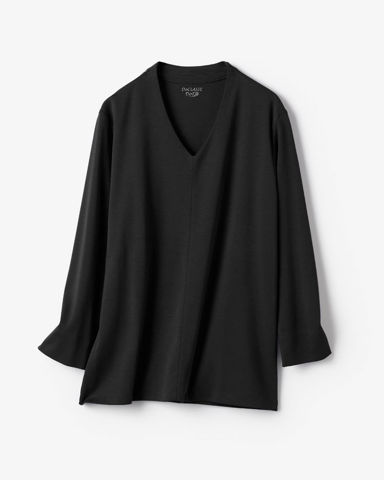 立体Vネック／８分袖・ドゥクラッセTシャツ 詳細画像 ブラック 3