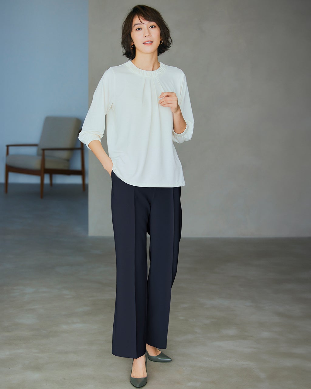 メランジWクロス・美脚ストレート／68cm/40代50代からのレディース