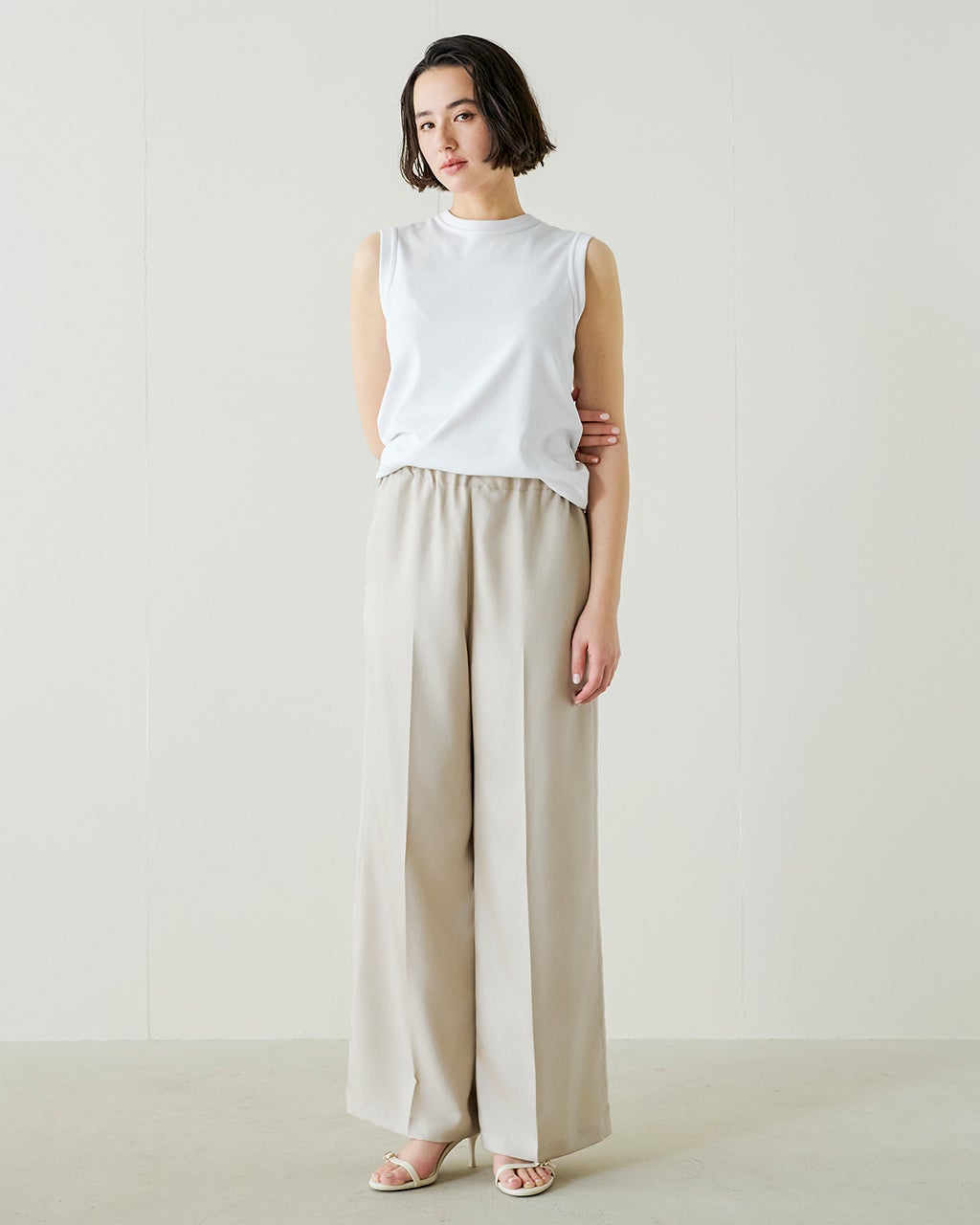 シルキーツイル・ギャザーワイドパンツ／71cm/40代50代からの