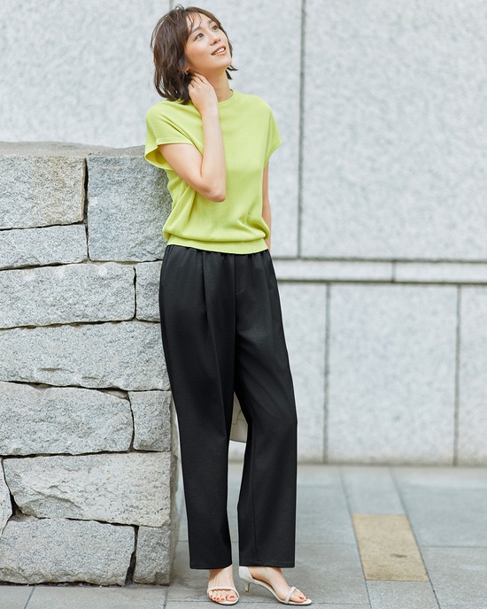 リネンタッチ・タックストレートパンツ68cm