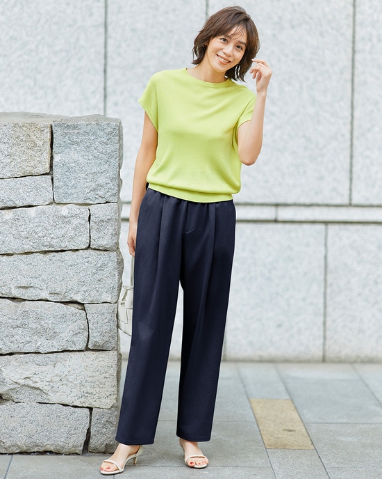 リネンタッチ・タックストレートパンツ63cm