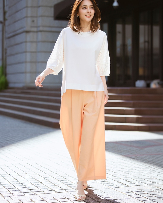 リネンタッチ・タックセミワイドパンツ64cm
