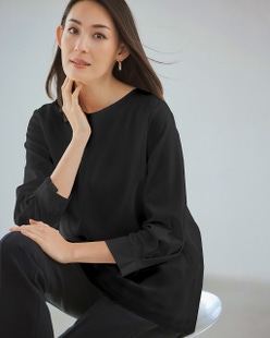 超長綿・異素材レイヤードブラウス