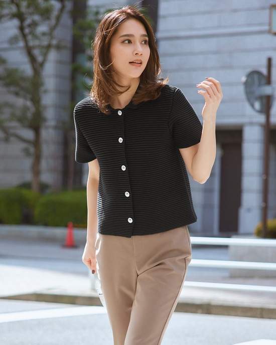 畦編み・衿付きカーデジャケット