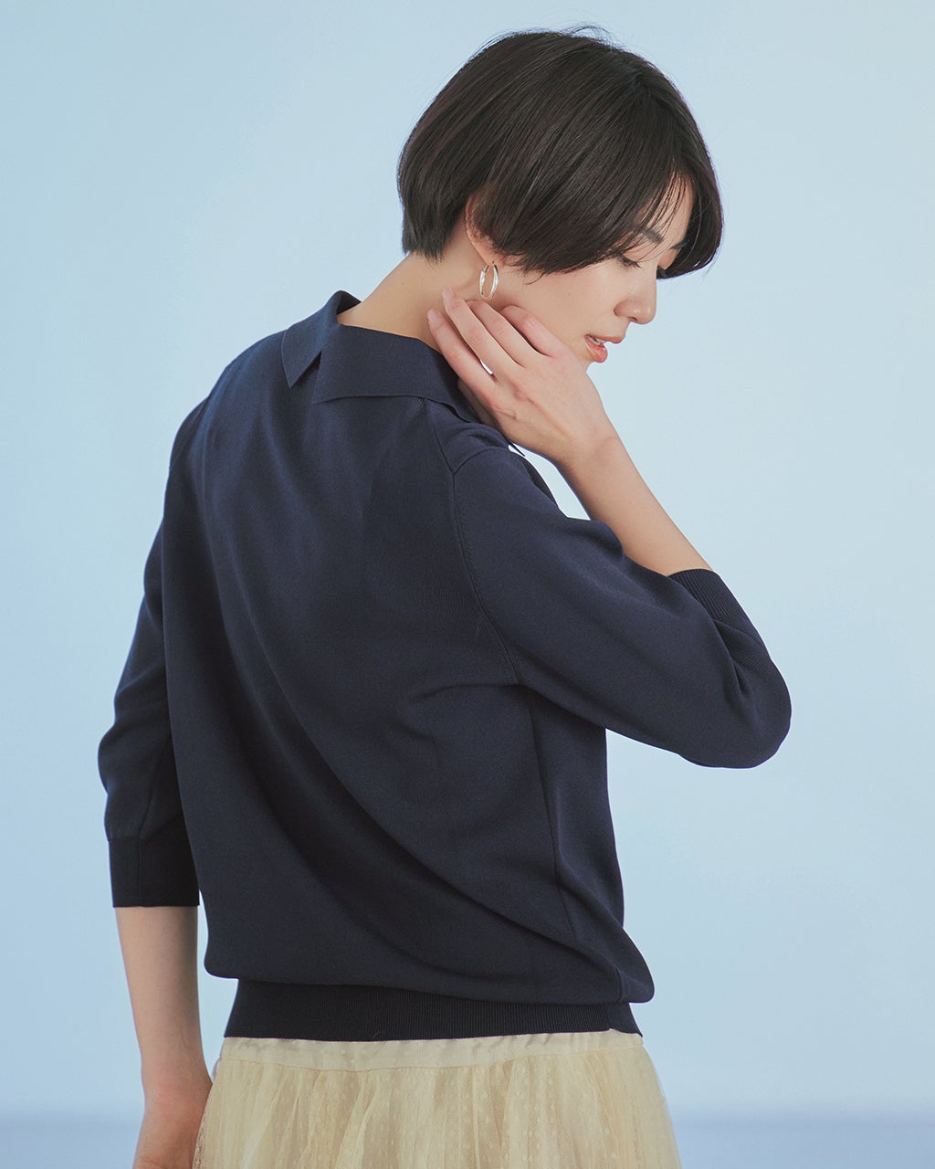 総針編み・衿つきニットプルオーバー/40代50代からのレディース