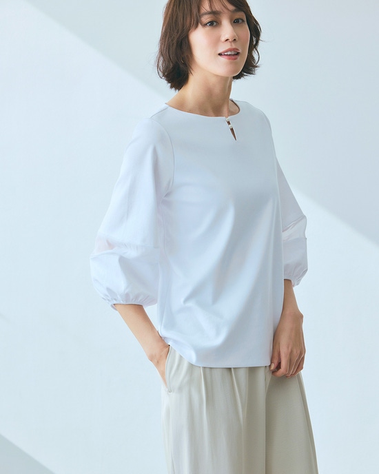 パールキーネック／7分袖・ドゥクラッセTシャツ