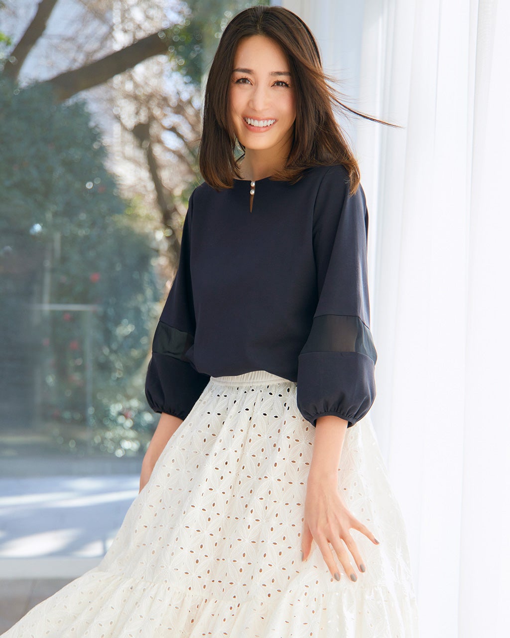 パールキーネック／7分袖・ドゥクラッセTシャツ/40代50代からの