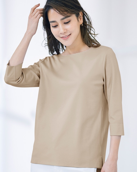パールトリムボートネック／7分袖・ドゥクラッセTシャツ