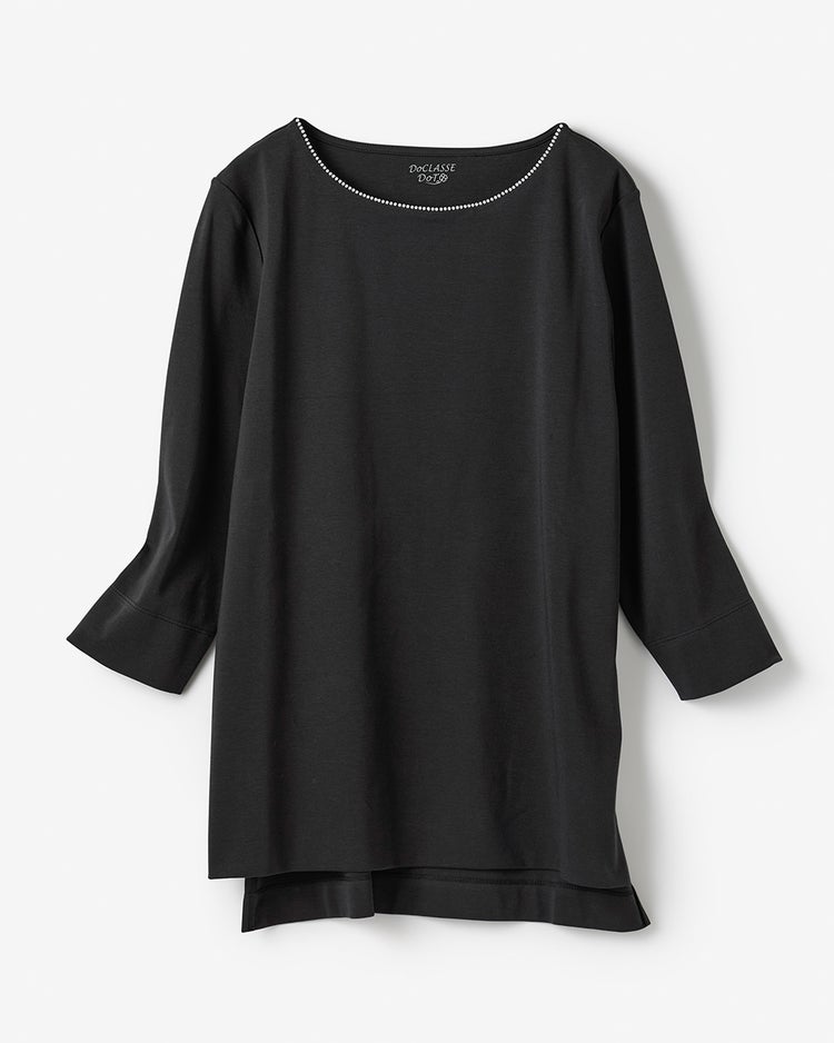 パールトリムボートネック／7分袖・ドゥクラッセTシャツ 詳細画像 ブラック 4