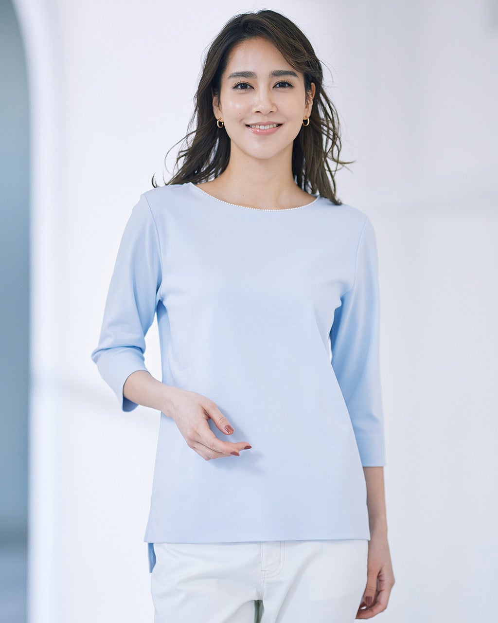 パールトリムボートネック／7分袖・ドゥクラッセTシャツ/40代50