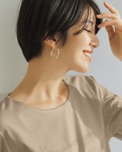 ビーズトリムクルーネック／7分袖・ドゥクラッセTシャツ