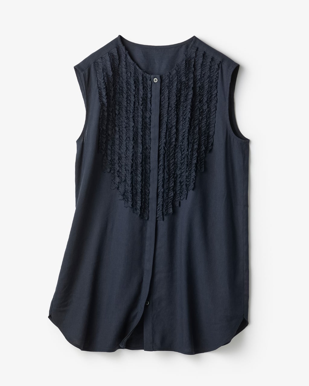 yori ステッチフリルリネンジレ ネイビー