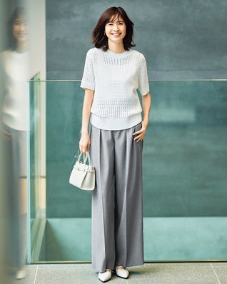 ヘザーストレッチ・2タックワイドパンツ
