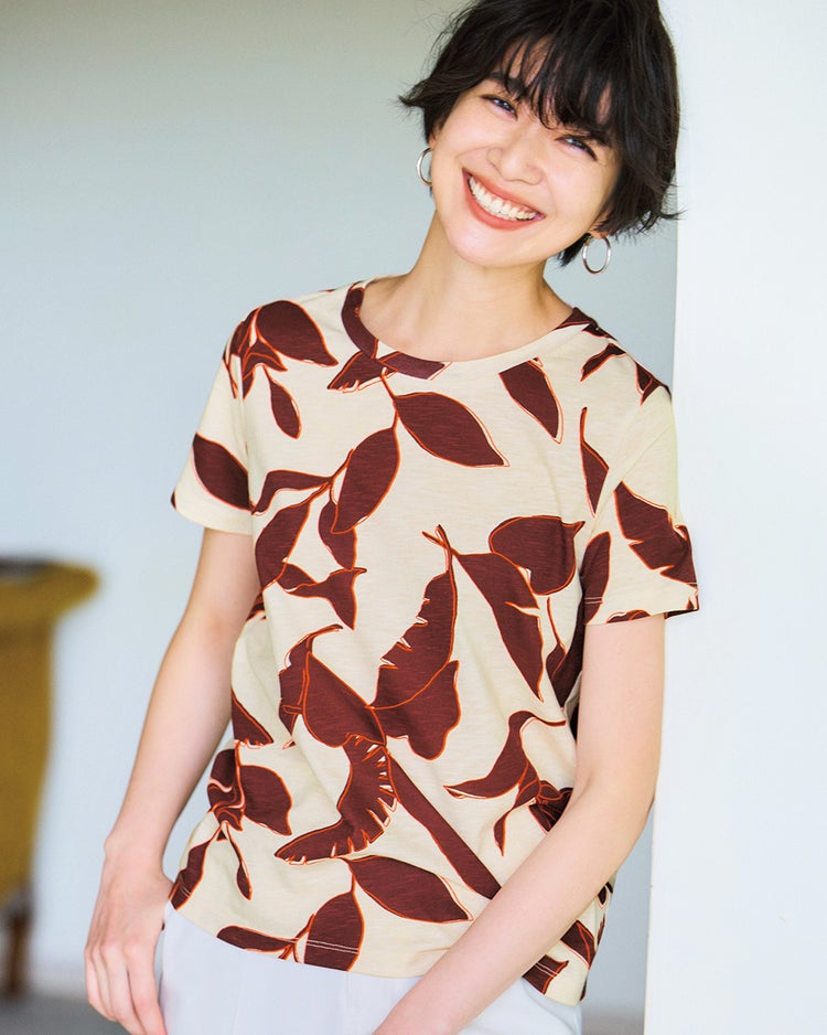 綿スラブ・総柄プリントTシャツ 詳細画像 アイボリーパターン 1